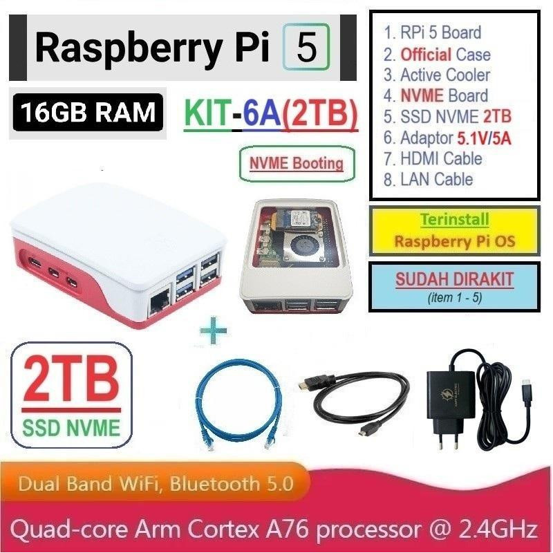 KIT-6A(2TB)  Raspberry Pi 5 (16GB RAM) KIT NVME SSD 2TB - Complete SET SIAP PAKAI